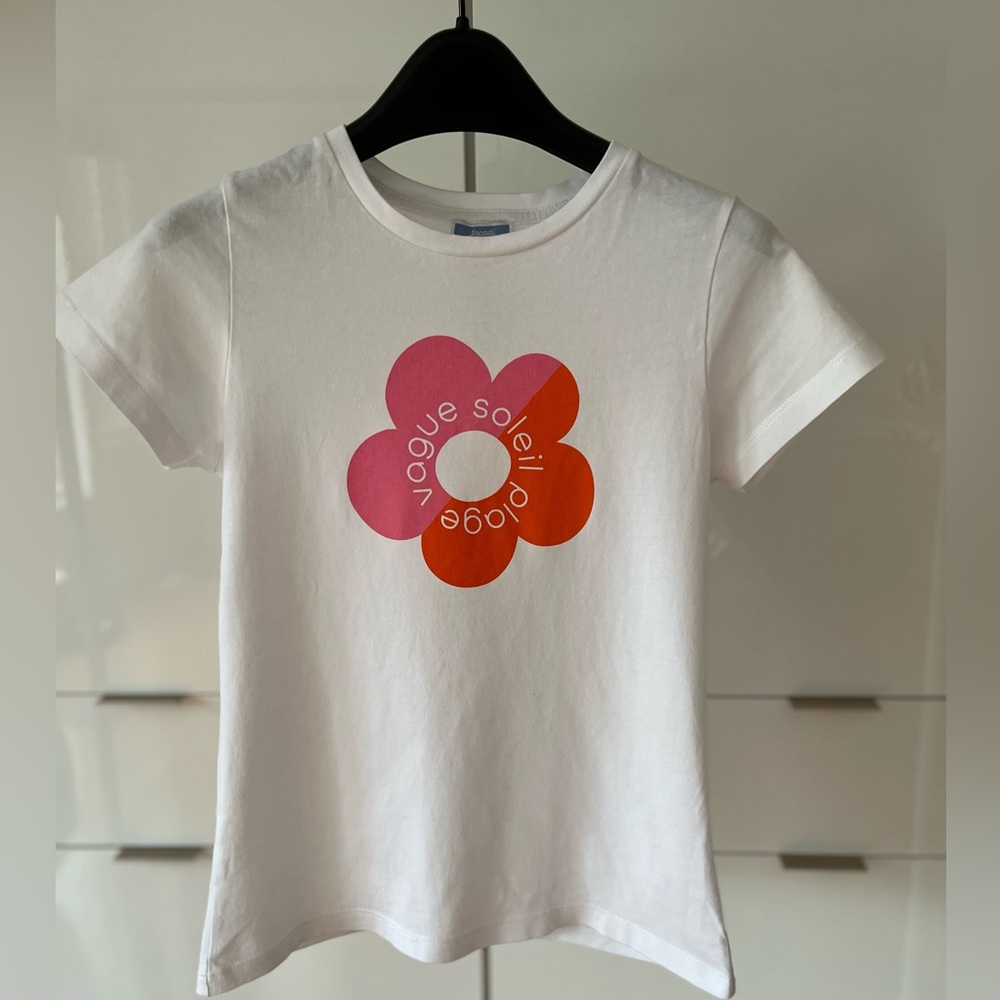 Jacadi White Tee with Pink and Orange Flower Graphic